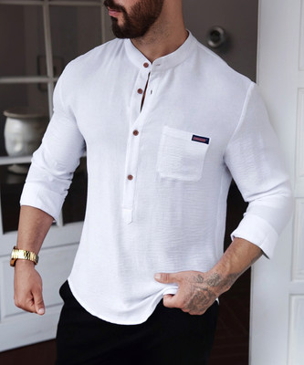 COMBRAIDED Men Solid Straight Kurta(White)