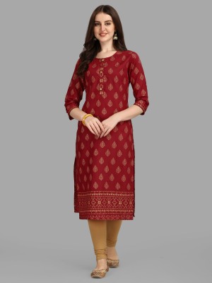 Kettwo Women Printed Straight Kurta(Maroon)