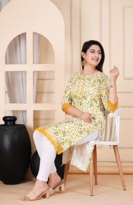 SELKET Women Embroidered Straight Kurta(Light Green, Yellow)