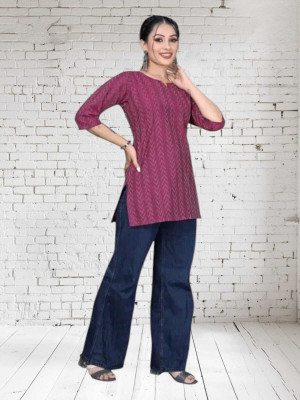 Suhani Fashionq Women Printed Flared Kurta(Purple)