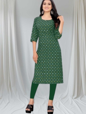 SUMITA SAREE Women Printed Straight Kurta(Green)