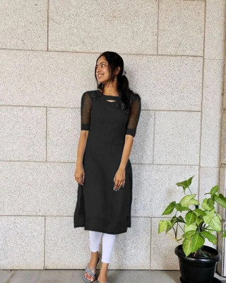 SANSKRUTI SILK Women Striped A-line Kurta(Black)