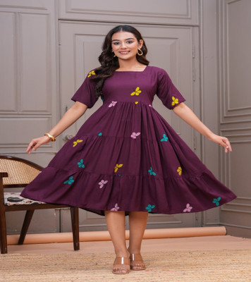 Madhurima Collection Women A-line Purple Midi/Calf Length Dress