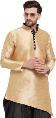 Sydney Heights Men Solid Asymmetric Kurta(Gold)