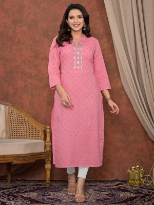 Readiprint Women Printed Straight Kurta(Pink)