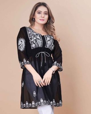 NK DESIGN Casual Embroidered Women Black Top