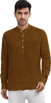 HouseOfCommon Men Solid Straight Kurta(Brown)