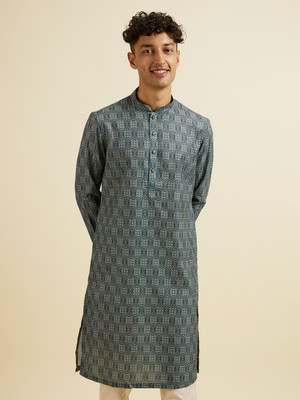 MANYAVAR Men Printed Straight Kurta(Green, Beige)