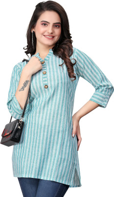 MANTRA DESIGNER Women Striped Straight Kurta(Green)
