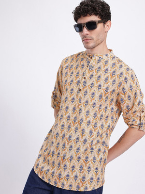 Anouk Rustic Men Printed Straight Kurta(Orange)