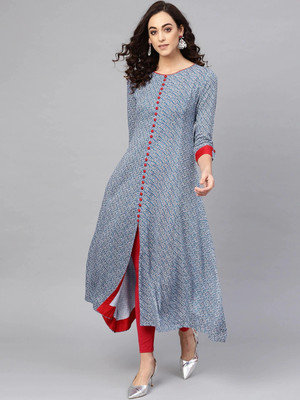 Yash Gallery Women Geometric Print A-line Kurta(Blue)