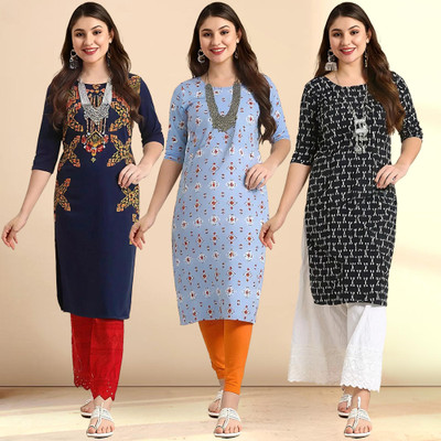 1 Stop Fashion Women Printed Straight Kurta(Multicolor)