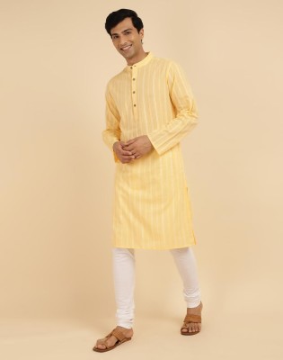 Fabindia Men Woven Design Straight Kurta(Yellow)