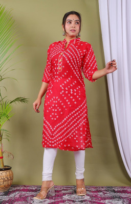 Parth Fashion Women Printed Straight Kurta(Red)