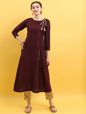 Vishudh Women Solid A-line Kurta(Maroon)