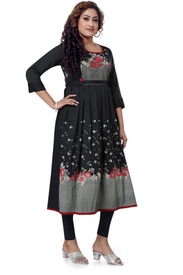 top by Fashion Women Printed Anarkali Kurta(Black)