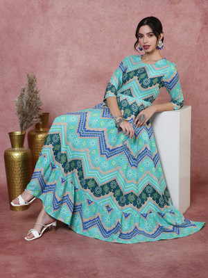 Gulmohar Jaipur Women Printed Flared Kurta(Light Green)