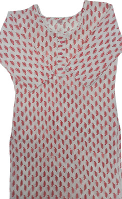 aaapremises Women Floral Print A-line Kurta(White, Red)