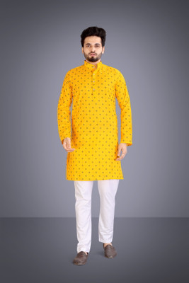 VELLOSTA Men Printed A-line Kurta(Yellow)