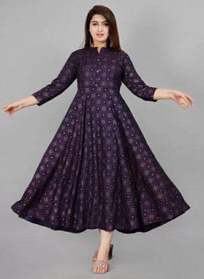 JAS CREATION Women Printed Anarkali Kurta(Pink, Purple, Beige)
