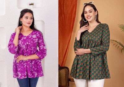 Now for you Women Floral Print Flared Kurta(Multicolor)