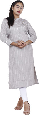 Navgya Women Striped Straight Kurta(Grey)