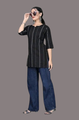 Kfashionbj Women Solid A-line Kurta(Black)