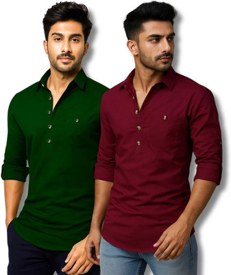 RAREMARK Men Solid Straight Kurta(Green, Maroon)