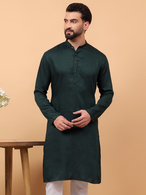 RS INERNAIONAL Men Embellished Straight Kurta(Green)
