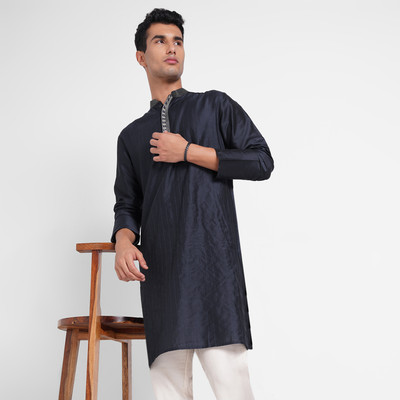 Indus Route by Pantaloons Men Solid A-line Kurta(Blue)