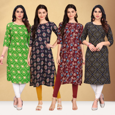 Hiral Women Printed Straight Kurta(Black)