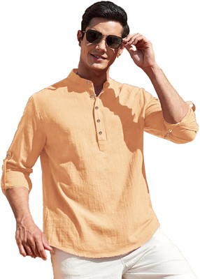 CROWNTAIL Men Solid Straight Kurta(Orange)
