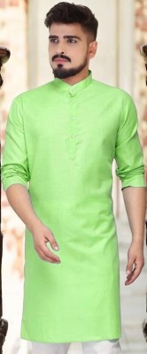 Anuj Fashion Men Solid Straight Kurta(Light Green)