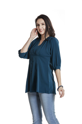 Nioni Women Solid A-line Kurta(Blue)