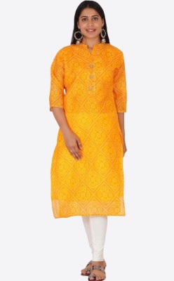 Parth Fashion Women Printed Flared Kurta(Yellow)