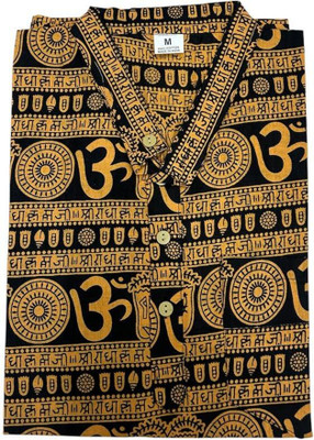 SonamFancyHub Men Printed Straight Kurta(Yellow)