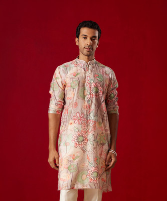VASTRAMAY Men Printed, Floral Print Straight Kurta(Beige)