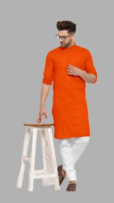 The Fashion Outlets Men Solid Straight Kurta(Orange)