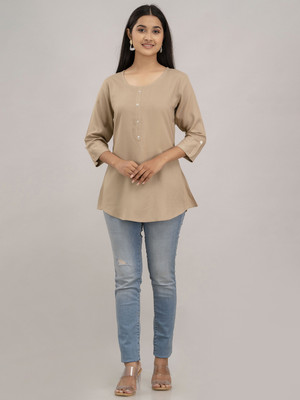 Feranoid Retail Women Solid Straight Kurta(Beige)