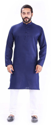 Ajay Arvindbhai Khatri Men Solid Straight Kurta(Blue)
