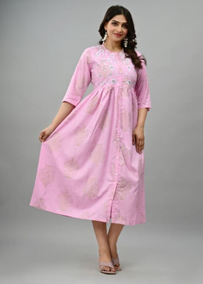 Tejal Textile Women Embroidered Anarkali Kurta(Pink)