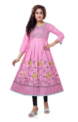 MK Fashion Hub Women Floral Print Anarkali Kurta(Pink, Yellow, Black)