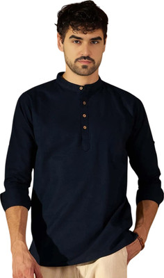 Vida Loca Men Solid Straight Kurta(Blue)