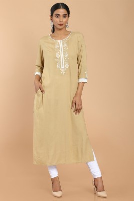 soch Women Embroidered Straight Kurta(Beige)