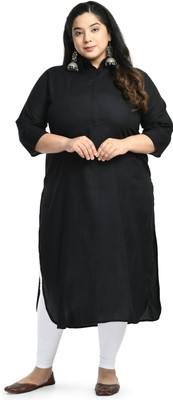 AnjuShree Choice Women Solid Straight Kurta(Black)