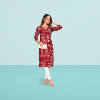 WOLISQ Women Striped Straight Kurta(Maroon, White)