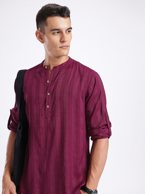 Anouk Rustic Men Striped Straight Kurta(Maroon)