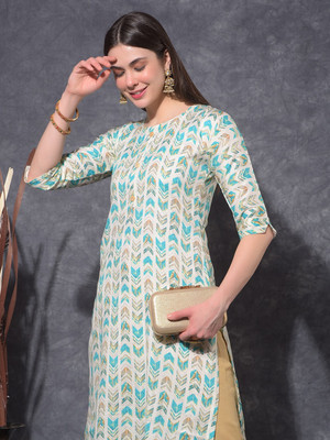 Mamoose Women Geometric Print Ethnic Dress Kurta(Light Green, Light Blue, White)