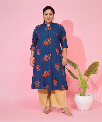 VBUYZ Women Floral Print A-line Kurta(Blue)