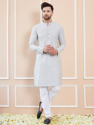 See Designs Men Solid Straight Kurta(White)